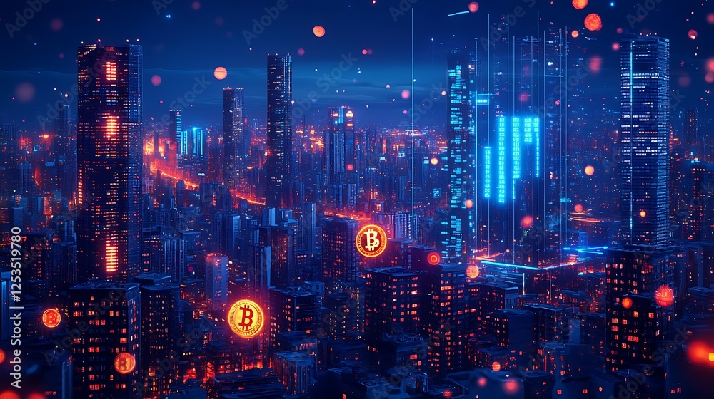 Fototapeta premium Futuristic Cityscape with Neon Lights