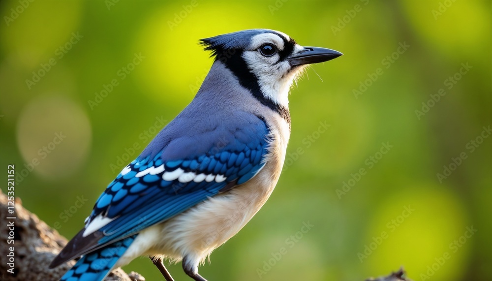 Blue Jay in Elegant Profile Against Soft Green Background Blue Jay in Elegant Profile Against Soft Green Background