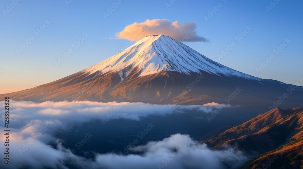 Fototapeta premium Majestic Mount Fuji sunrise, cloudscape