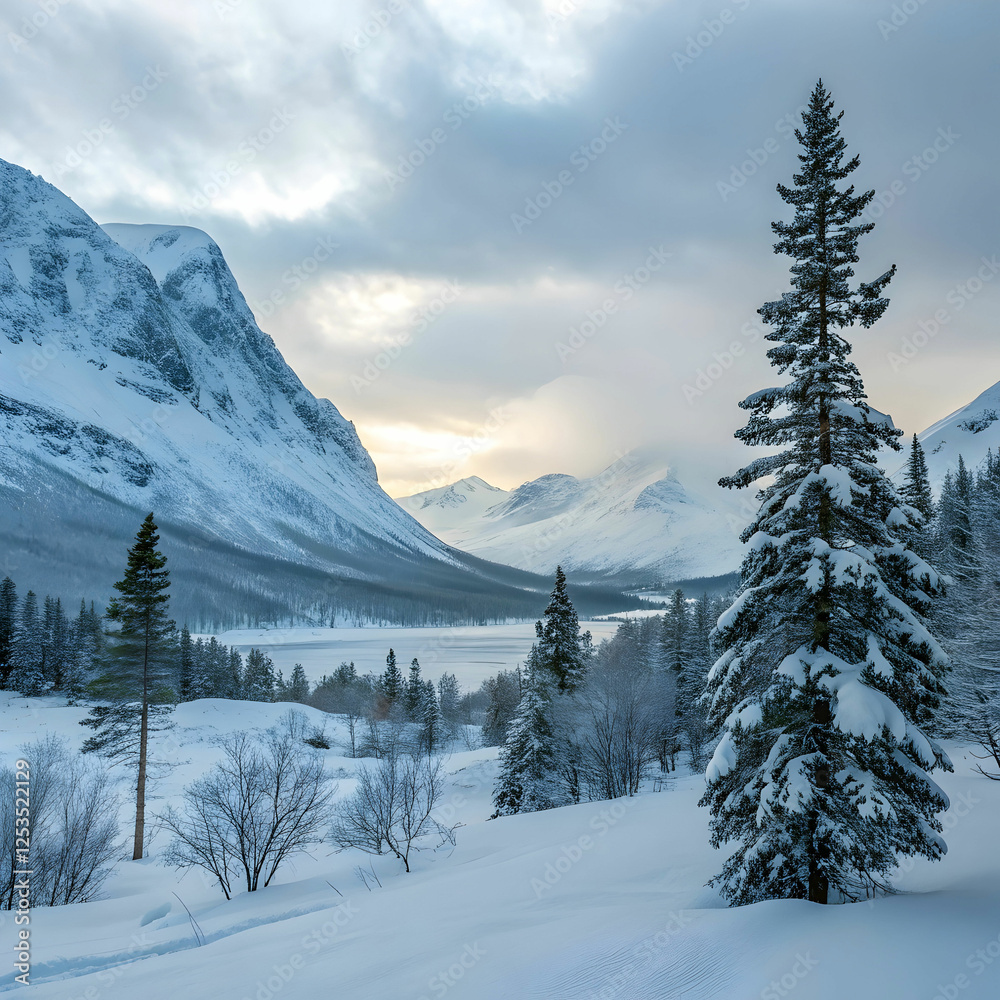 beautiful shot of snowy norwegian landscape beautiful shot of snowy norwegian landscape