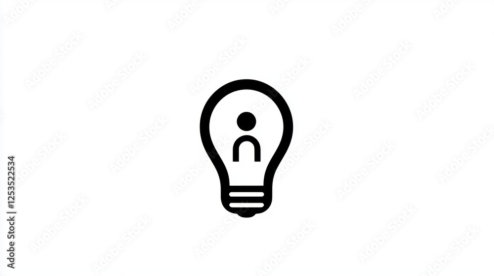 Simple lightbulb icon with person inside, representing idea or innovation Simple lightbulb icon with person inside, representing idea or innovation