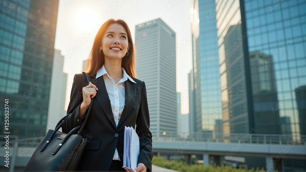 Confident Asian Businesswoman Walking Through the City – Professional and Ambitious Career Woman in an Urban Environment Confident Asian Businesswoman Walking Through the City – Professional and Ambitious Career Woman in an Urban Environment