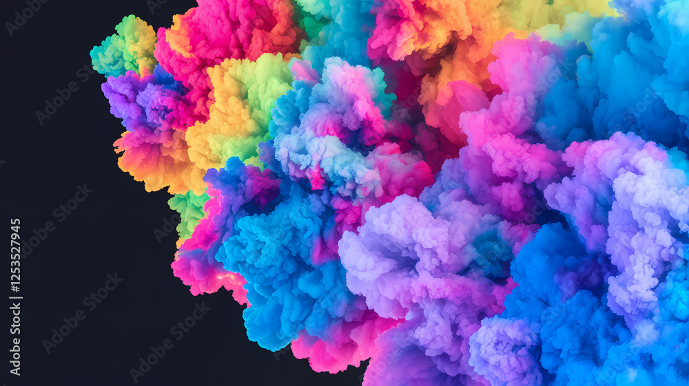 Vibrant Clouds of Color Swirl Together in a Mesmerizing Dance of Hues Filled With Energy, Creating an Explosion of Creativity Against a Dark Backdrop in This Captivating Display. Generative AI Vibrant Clouds of Color Swirl Together in a Mesmerizing Dance of Hues Filled With Energy, Creating an Explosion of Creativity Against a Dark Backdrop in This Captivating Display. Generative AI
