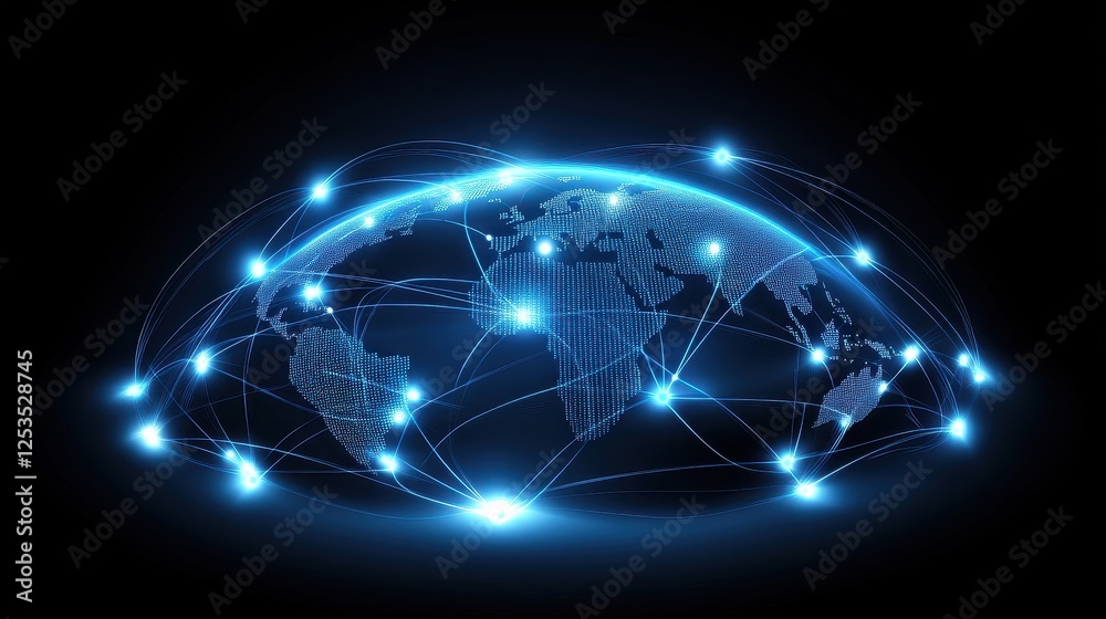 Abstract digital background featuring a glowing Earth with interconnected nodes, representing the internet, blockchain technology, and global data exchange, high-tech business and communication theme. Abstract digital background featuring a glowing Earth with interconnected nodes, representing the internet, blockchain technology, and global data exchange, high-tech business and communication theme.