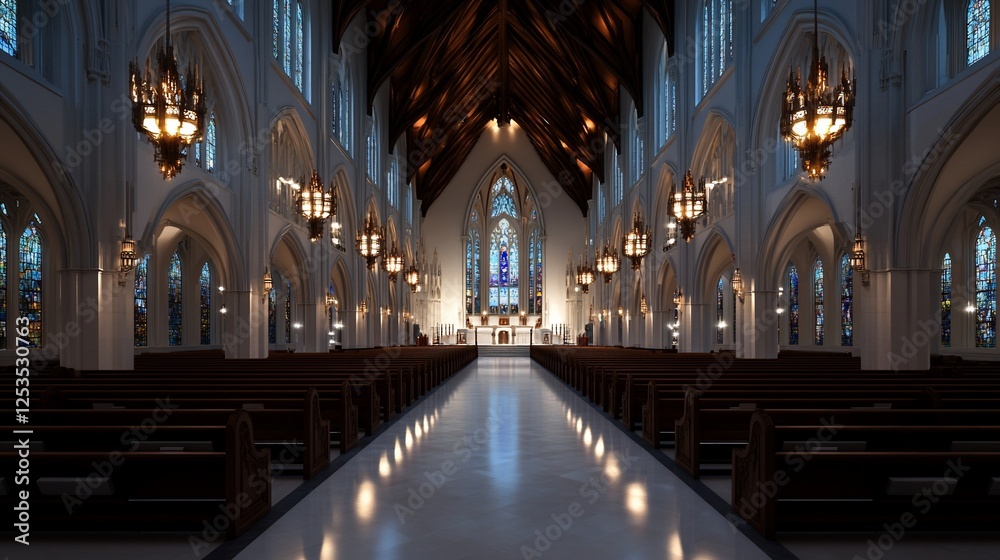 Fototapeta premium Serene Sanctuary: The Majestic Interior of a Cathedral