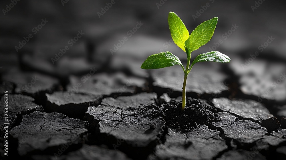 resilience in nature: a green sprout emerging from cracked soil resilience in nature: a green sprout emerging from cracked soil