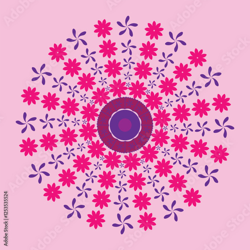 abstract pink and purple  floral mandala design with pink background