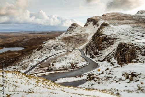 Quadro su tela Road to the snowy Quirang Pass on the Isle of Skye, Scotland
