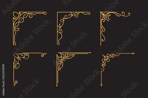 Han drawn ornamental corner lines collection