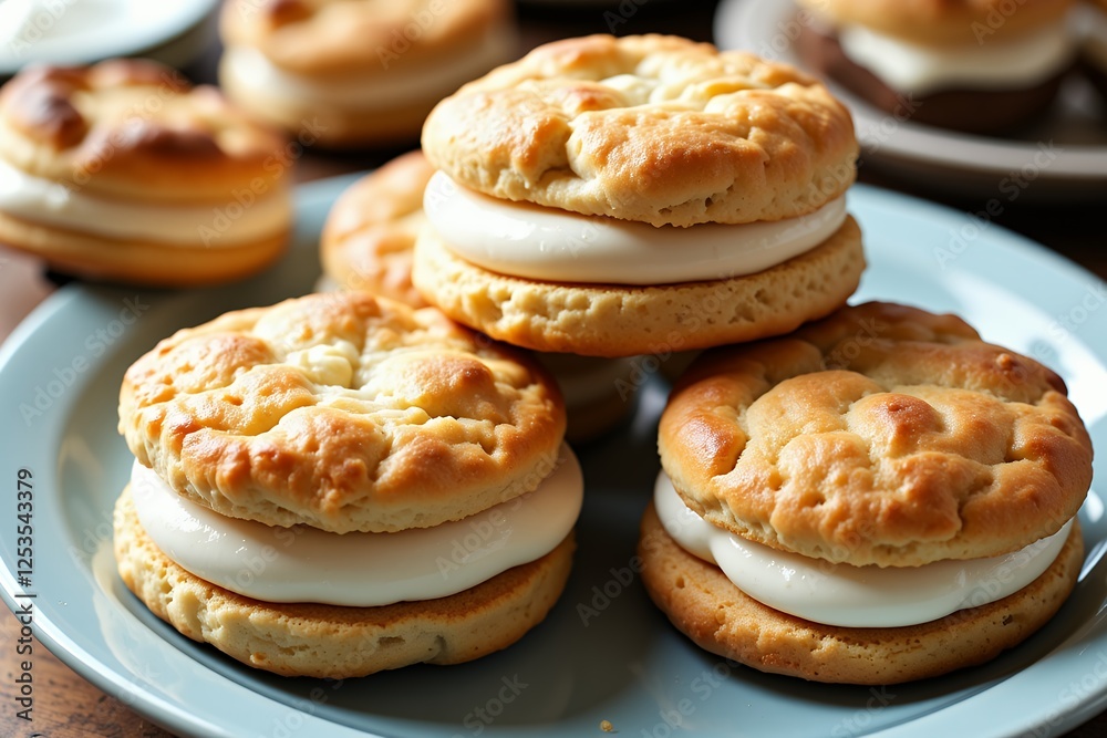 Delicious Homemade Cream Filled Shortbread Cookies on Plate Delicious Homemade Cream Filled Shortbread Cookies on Plate