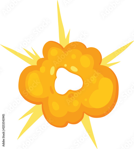 Comic explosive fire cloud game effect vector icon. Bomb blast with smoke 2d war icon illustration design. Danger flammable firework with heat light trail. Isolated burning and fiery power speed attac