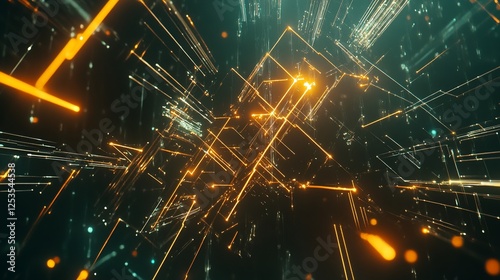 Abstract network with glowing lines and dots in a dark digital space of technology