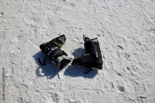 snow boots at a winter resort. High quality photo photo