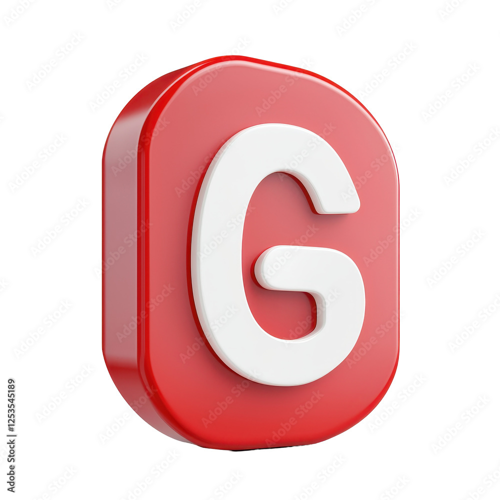 3D red letter G icon with glossy finish and white outline 3D red letter G icon with glossy finish and white outline
