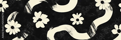 Seamless interlocking floral pattern inspired by African motifs with contrasting textures
