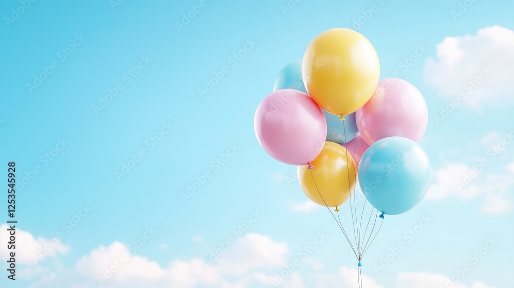 Pastel balloons float against a blue sky Pastel balloons float against a blue sky
