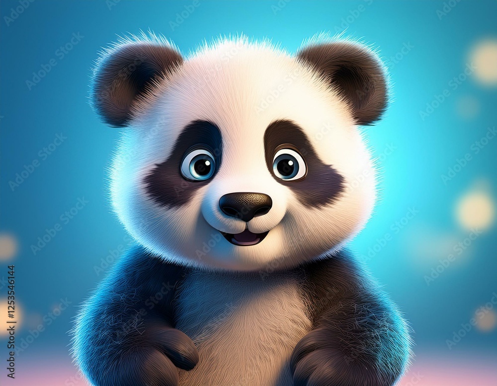 Niedlicher Pandabär, blauer Hintergrund