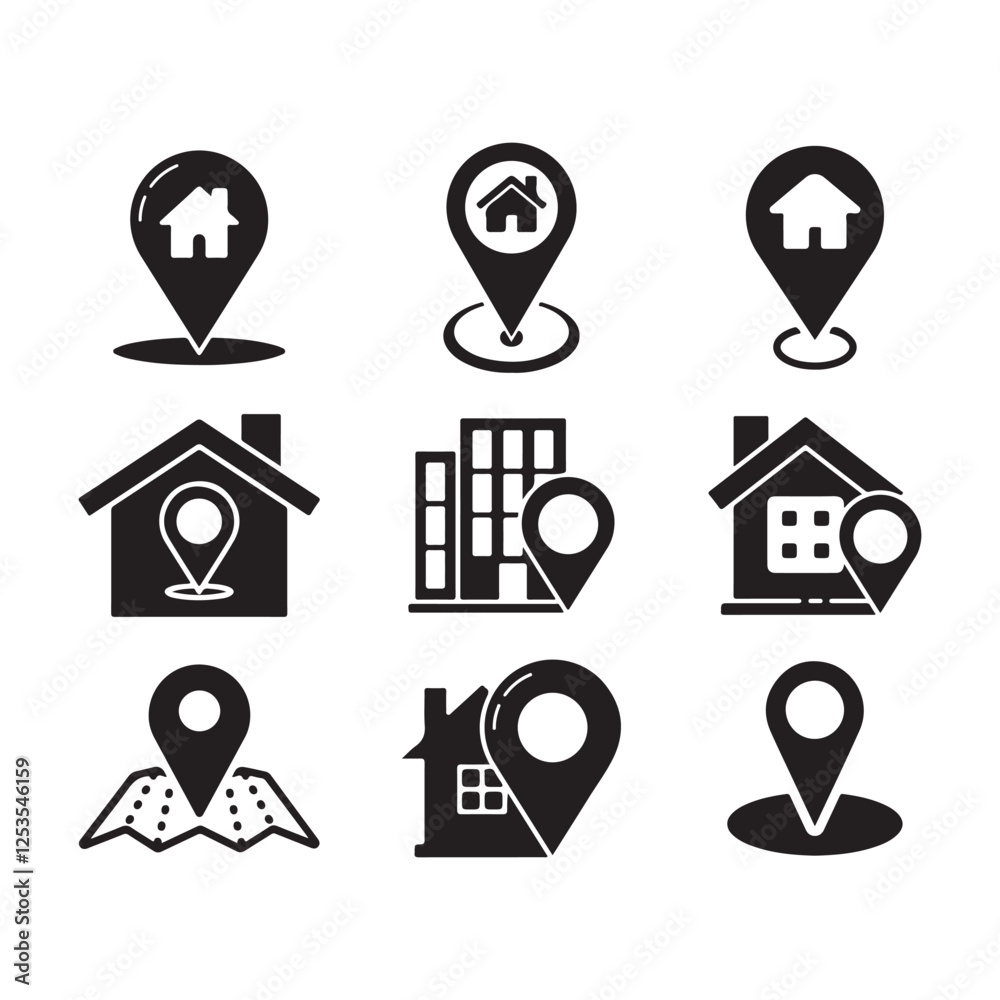 A Minimalist Collection of Location Icon Silhouettes A Minimalist Collection of Location Icon Silhouettes