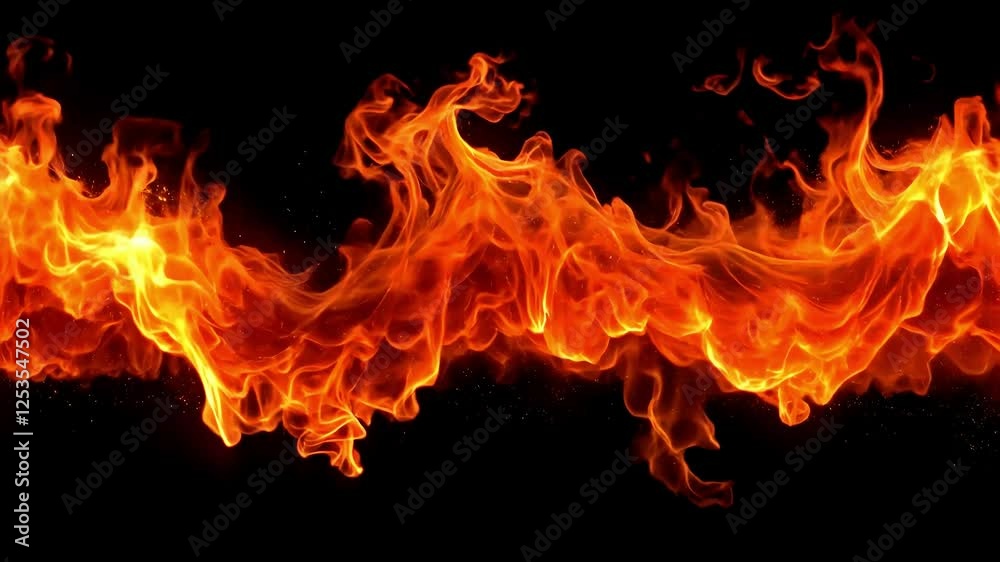 Wavy fire flames with bright orange and red glow in black background Wavy fire flames with bright orange and red glow in black background