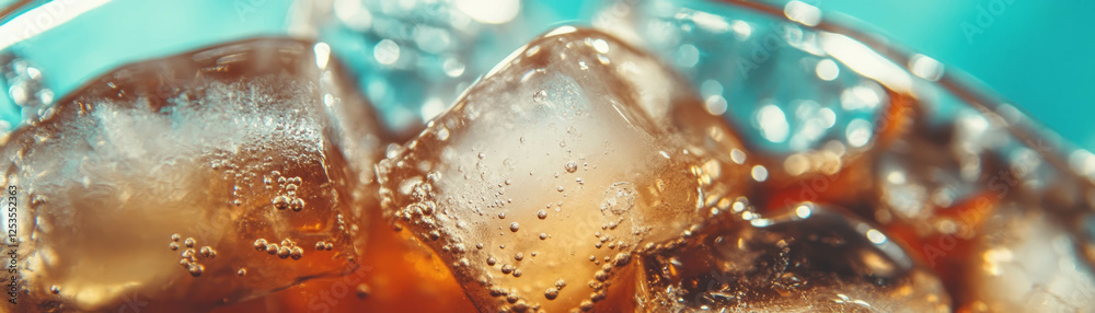Iced coffee with shimmering ice cubes on a vibrant backdrop for a refreshing experience Iced coffee with shimmering ice cubes on a vibrant backdrop for a refreshing experience