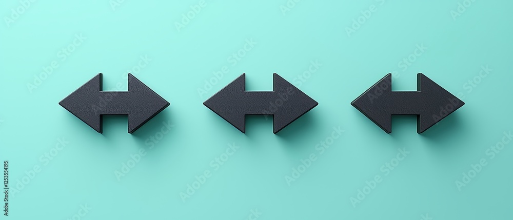 Gray Plastic Sign with Three Arrows Pointing in Different Directions on a Teal Background Gray Plastic Sign with Three Arrows Pointing in Different Directions on a Teal Background
