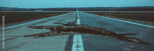 Repairs underway on damaged runway section at airport location during daylight hours