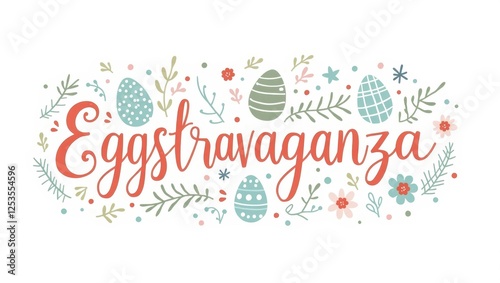 Festive Easter Eggstravaganza Design with Floral Elements and Pastel Eggs