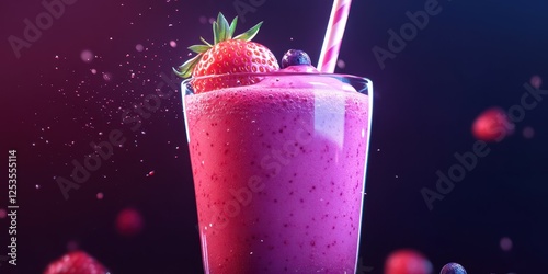 Refreshing berry smoothie with strawberries and blueberries in a vibrant setting photo