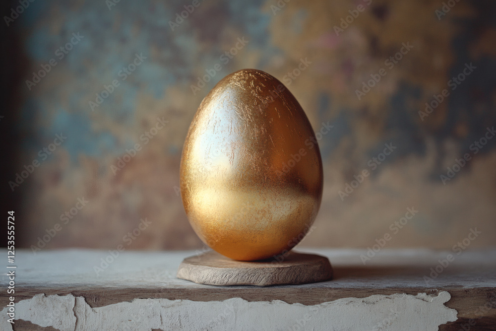 Fototapeta premium Egg price concept, a valuable golden egg close-up