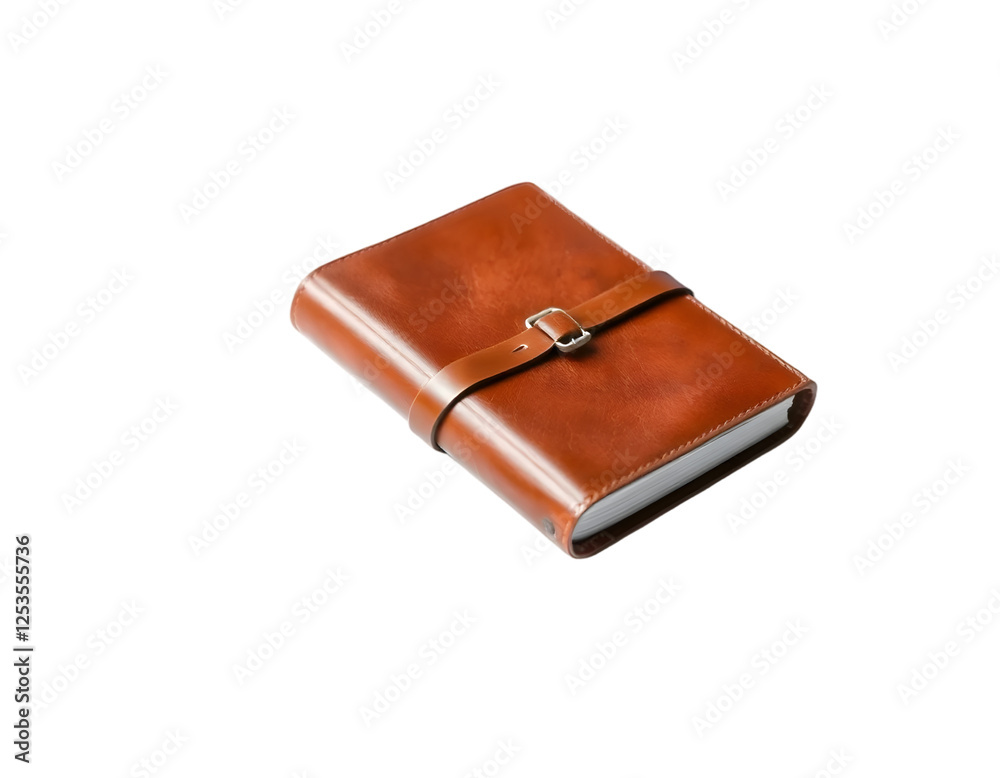 Brown leather notebook isolated on transparent background Brown leather notebook isolated on transparent background