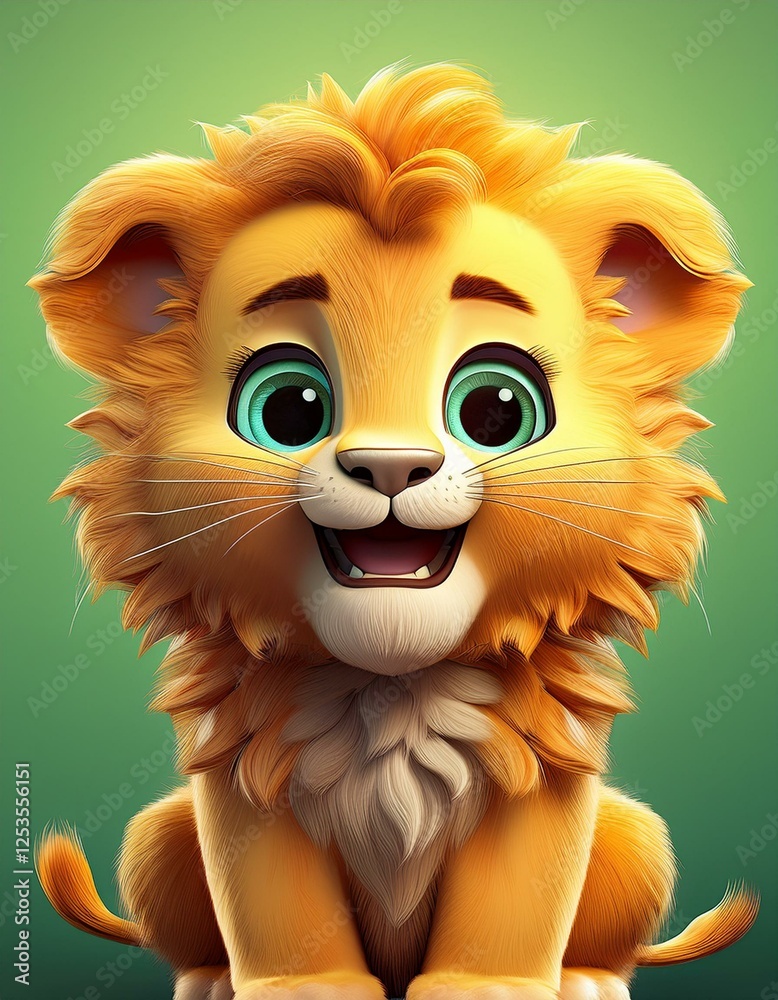 Obraz premium Hübsches Löwenbaby, grüner Hintergrund