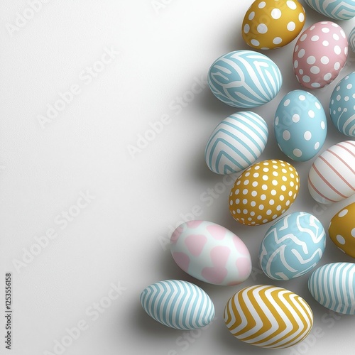 Pastel Easter Eggs With Various Patterns On White Background photo