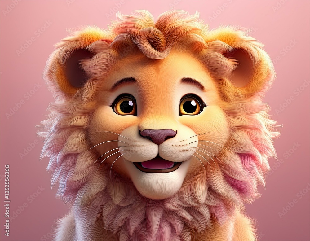 Obraz premium Hübscher Löwe, rosa Hintergrund