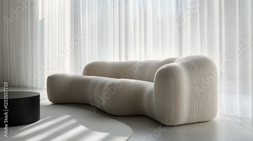Luxurious and Modern Textured Sofa in a Bright, Minimalist Living Room Setting with Natural Light
