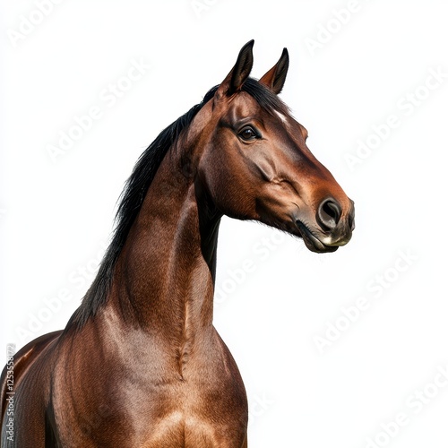 Majestic Brown Horse Portrait Against White Background