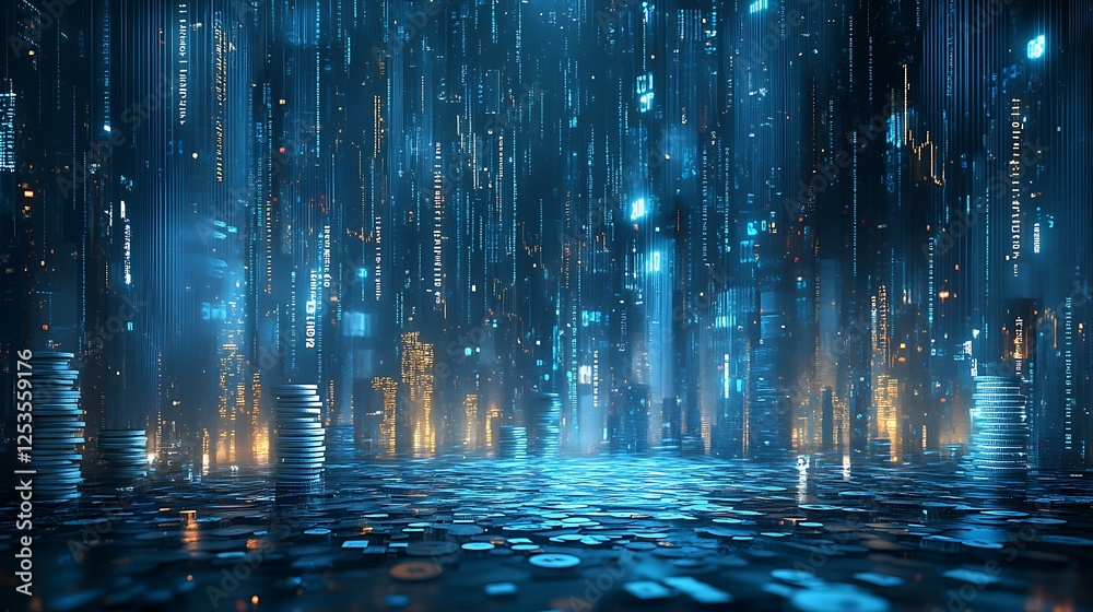 Fototapeta premium Futuristic Cityscape with Digital Data Streams