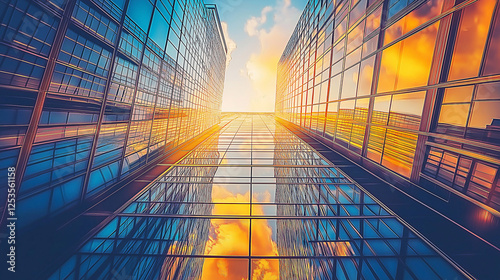 modern minimalist skyscraper at sunset
