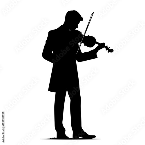 Silhouette of a Violinist Playing the Violin. Musical Performance, Artistic,Elegant Black Silhouette , Classical Music Representation, Minimalist Style, Black-and-White Art for Creativity,Inspiration