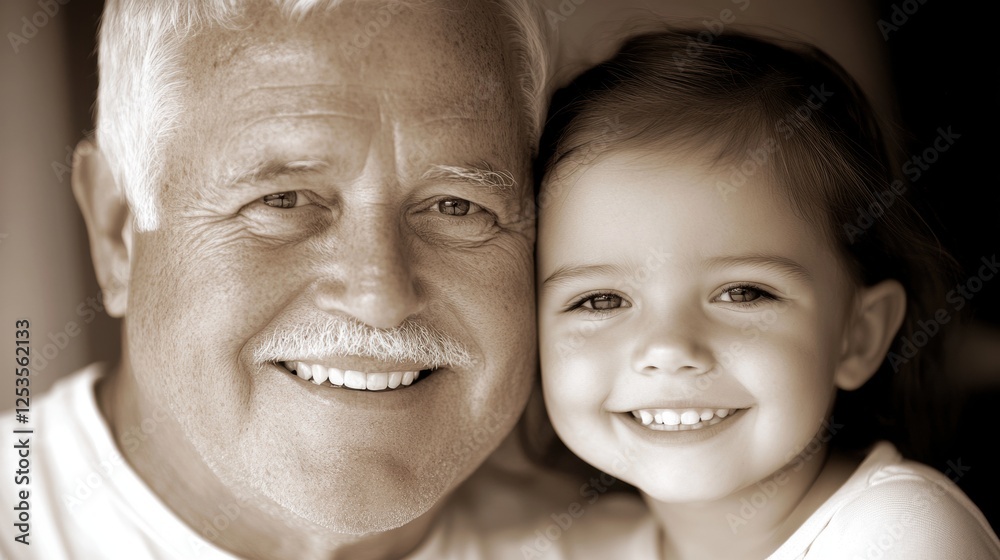 Warm Smile of a Grandfather with His Young Granddaughter in a Heartwarming Family Portrait