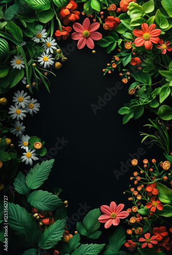 Colorful Spring Elementss Frame Border Background - Space for Text	 photo