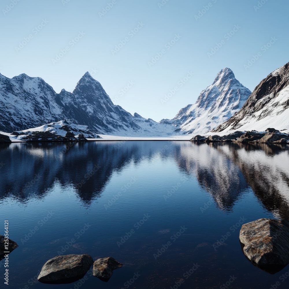 Fototapeta premium Serene Mountain Reflection in Tranquil Lake Scene