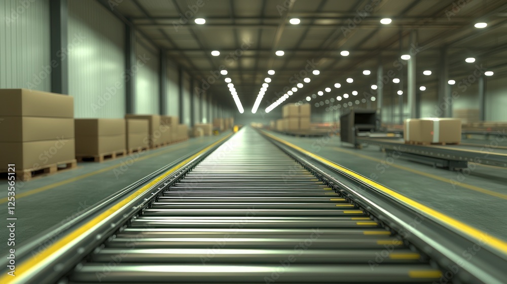 Warehouse conveyor belt, cargo, logistics, interior, industrial background Warehouse conveyor belt, cargo, logistics, interior, industrial background