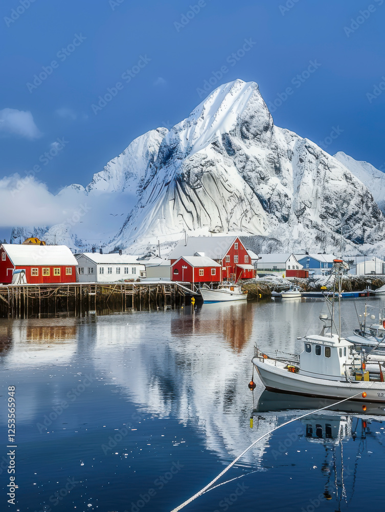 Hamnøy Hafen im Winter auf den Lofoten, Generative AI