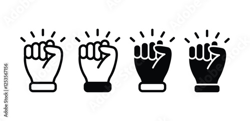 clenched fist hand people icon symbol sign vector design black white color outline and black filled illustration sets