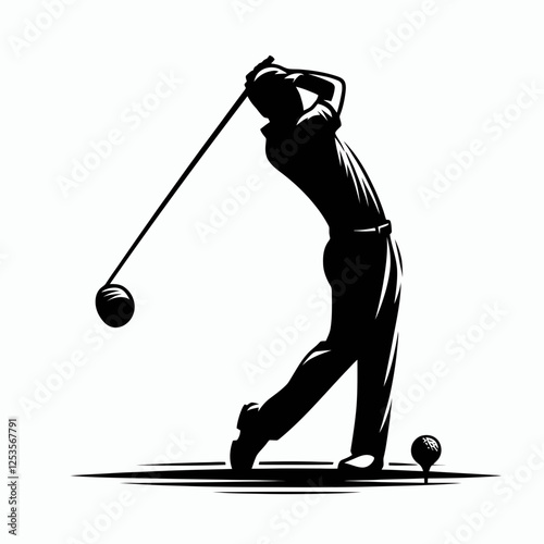 Golf Swing Precision Silhouette in black on a white background