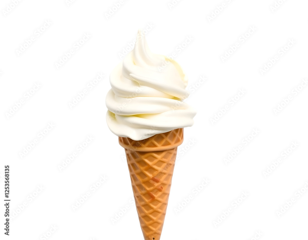 Vanilla ice cream in waffle cone isolated on transparent background Vanilla ice cream in waffle cone isolated on transparent background