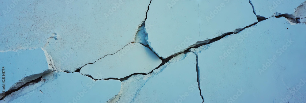 Fototapeta premium Deep blue cement wall texture with rough cracks on a light gray background for creative use