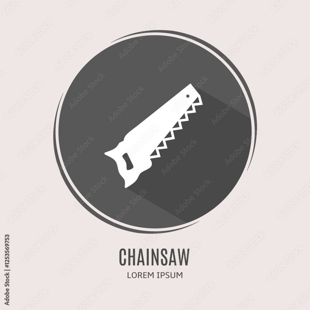 Symbol chainsaw logo. Illustration of chainsaw in flat. Stock vector. Symbol chainsaw logo. Illustration of chainsaw in flat. Stock vector.