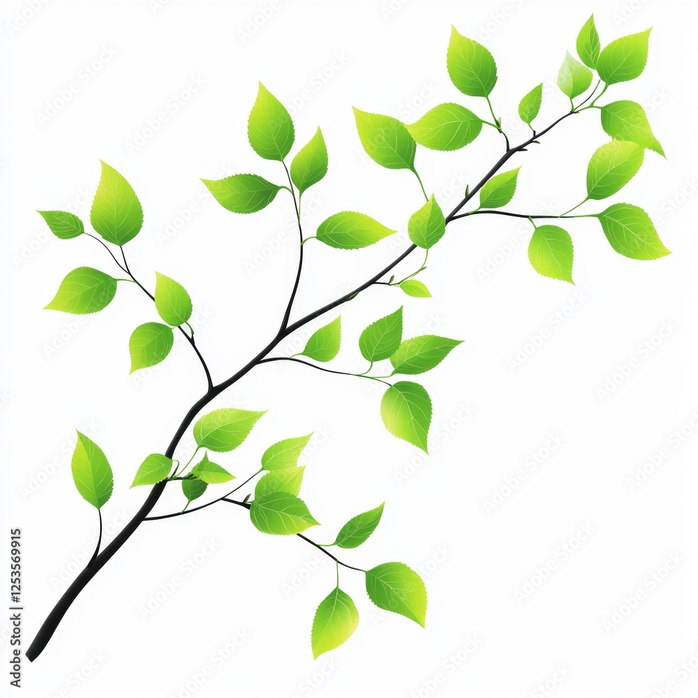 Obraz premium Spring branch with fresh green leaves isolated
