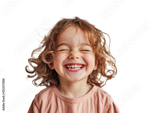Portrait of happy little kid laughing,PNG,clipart,transparent background,copy space,web banner.